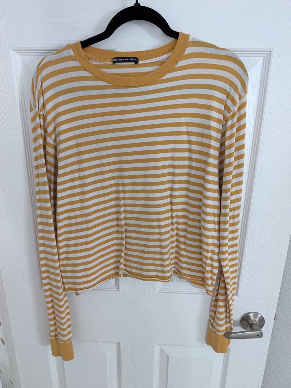 Brandy Melville Mustard and White Striped Long-Sleeve Tee